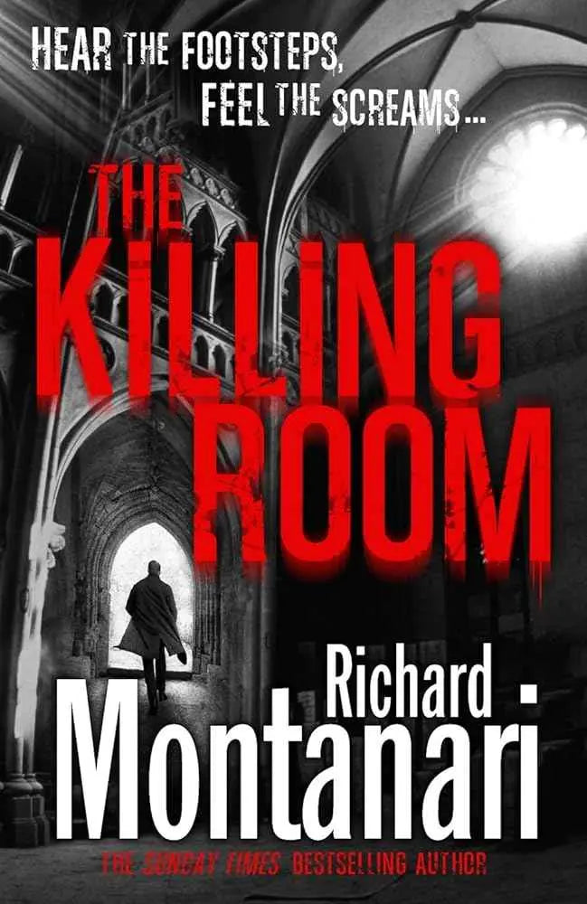 Hardback copy of "Killing Room" by Richard Montanari, featuring the book's cover with dark and intense artwork.