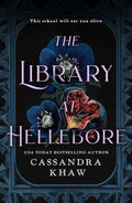 Hardcover of "The Library at Hellebore," a Dark Academia novel by Grim & Bound, featuring a detailed book cover with dark, mysterious tones.