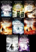 Set of eight Stephen King Dark Tower series paperback books, featuring colorful cover art and spines in a bundled collection.