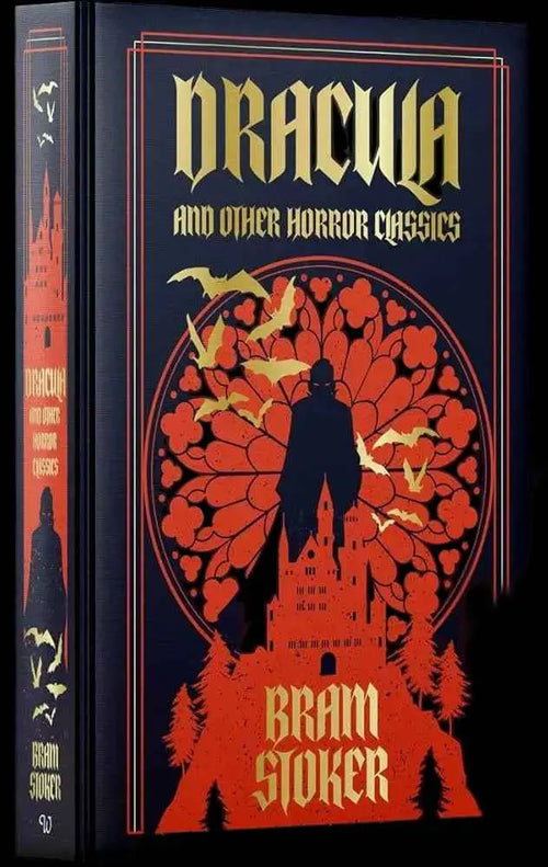 Leather bound copy of Bram Stoker's Dracula and other horror classics, featuring classic book cover design and aged paper appearance.