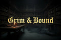 Grim & Bound Gothic Library gift card featuring dark, vintage book illustrations and a mysterious, antique-style design.