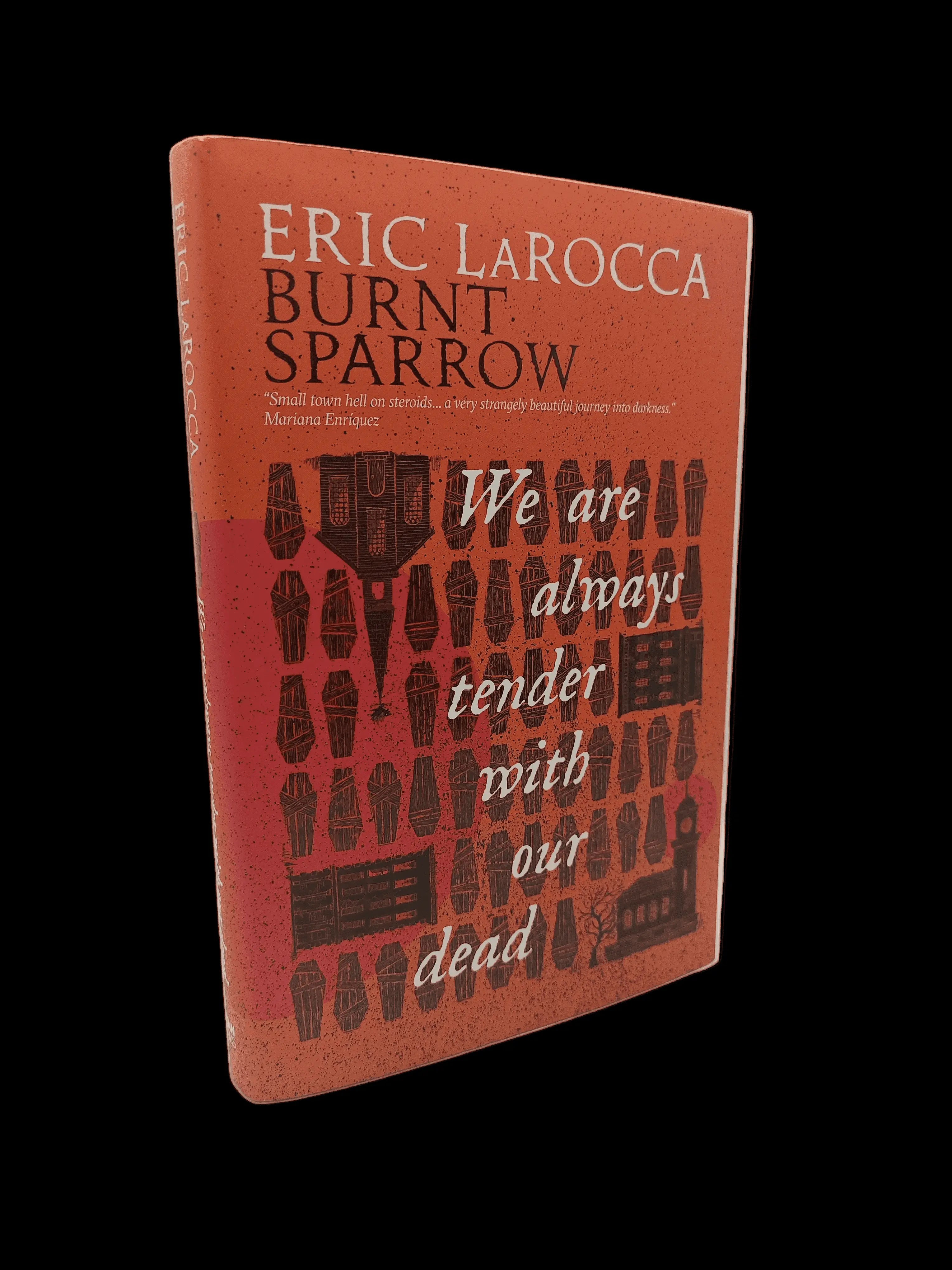 Cover of "We Are Always Tender with Our Dead," a queer horror book by Eric LaRocca, featuring dark, haunting artwork.